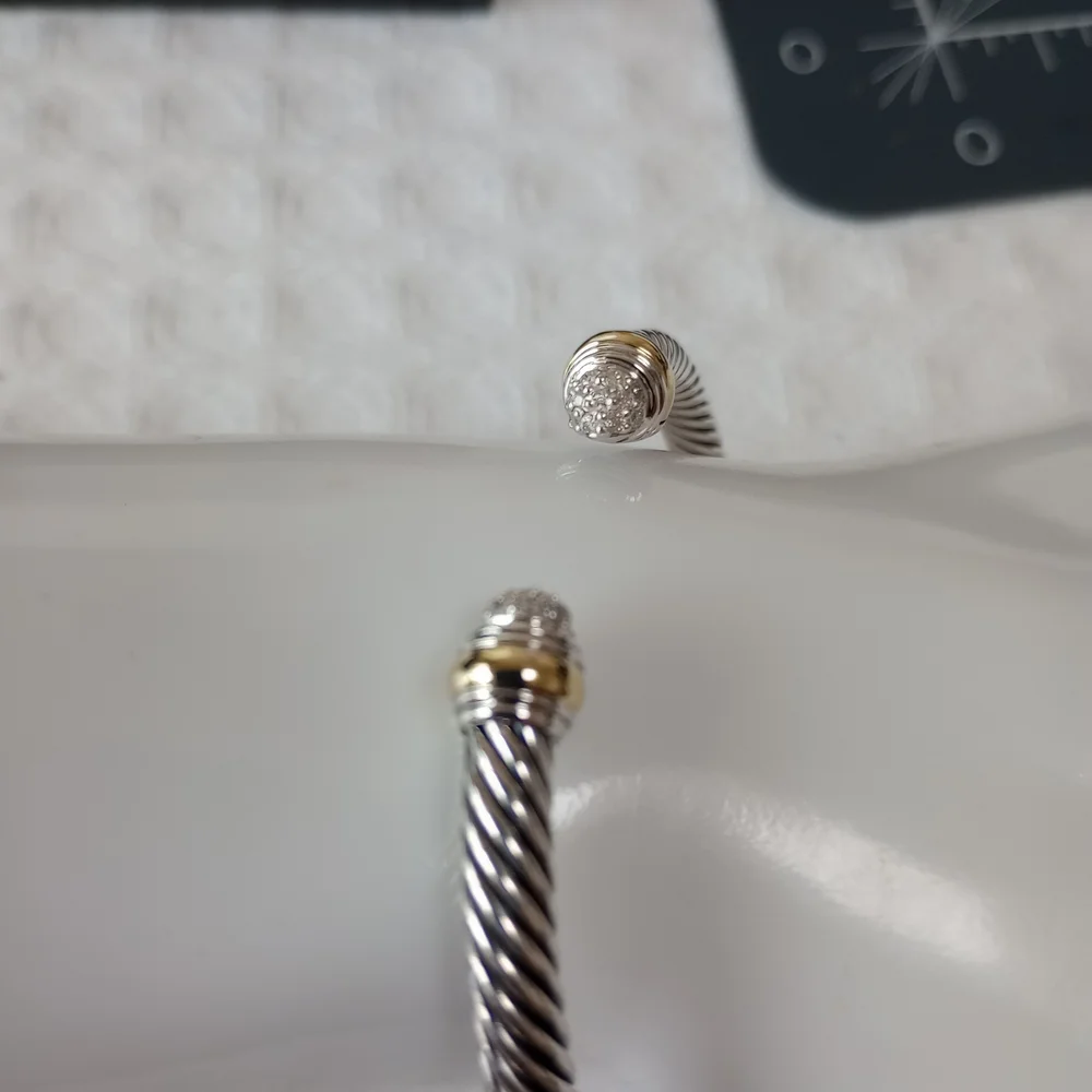 David Yurman 5 mm Cable Silver & Yellow Gold With Diamonds Bracelet - Picture 4 of 9